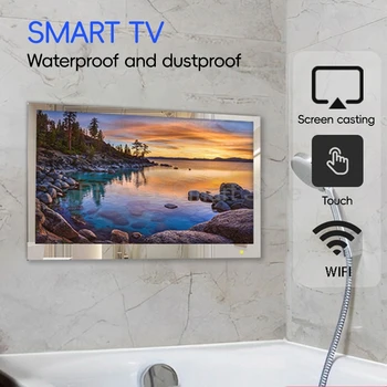 Smart Screen TV Monitor multi-dimensione a LED a parete per bagno Specchio da cucina Doccia impermeabile nera Rilassa Colata wireless 1
