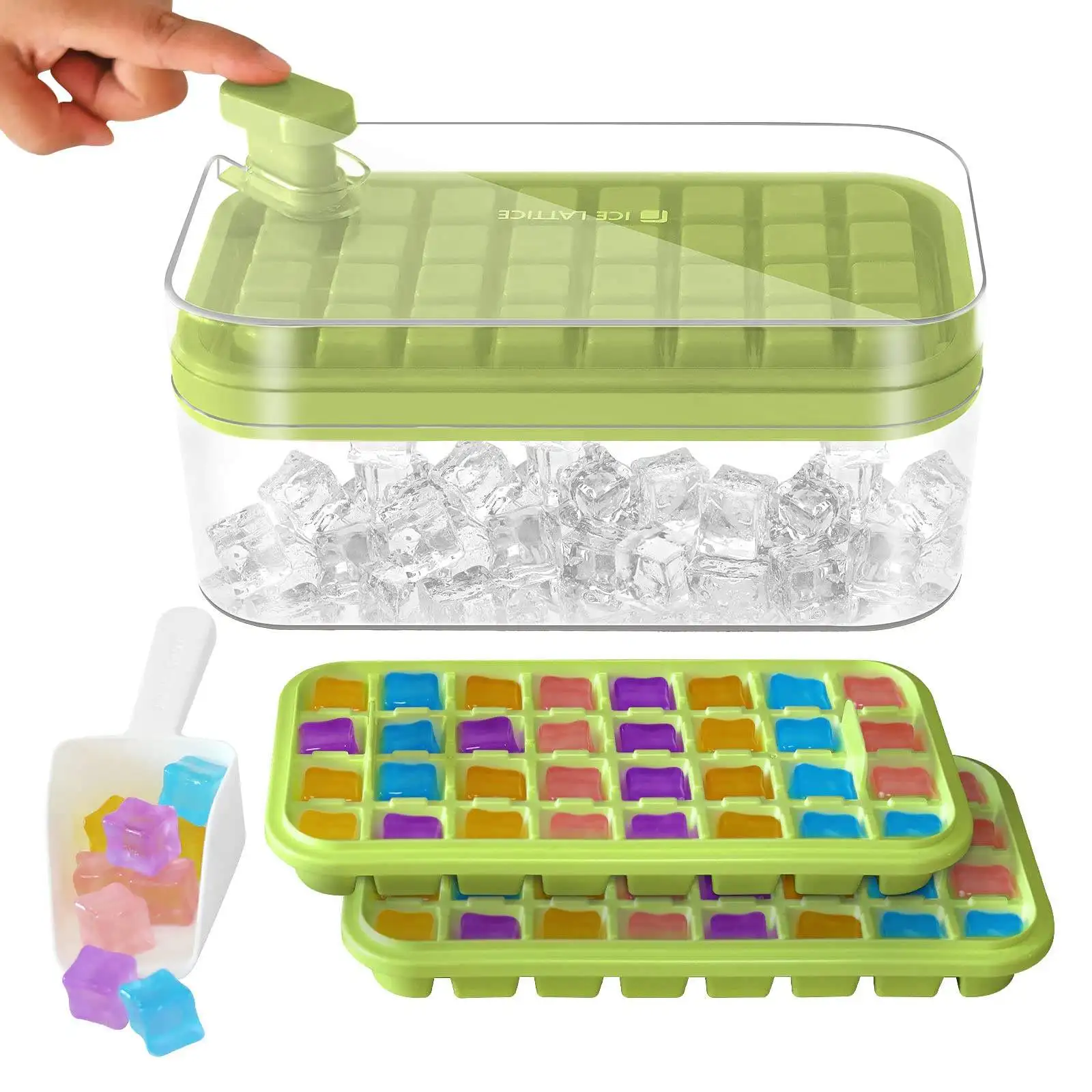 

Ice Cube Tray Plastic Pressed Ice Makers Lattice Ice Tray with Storage Box