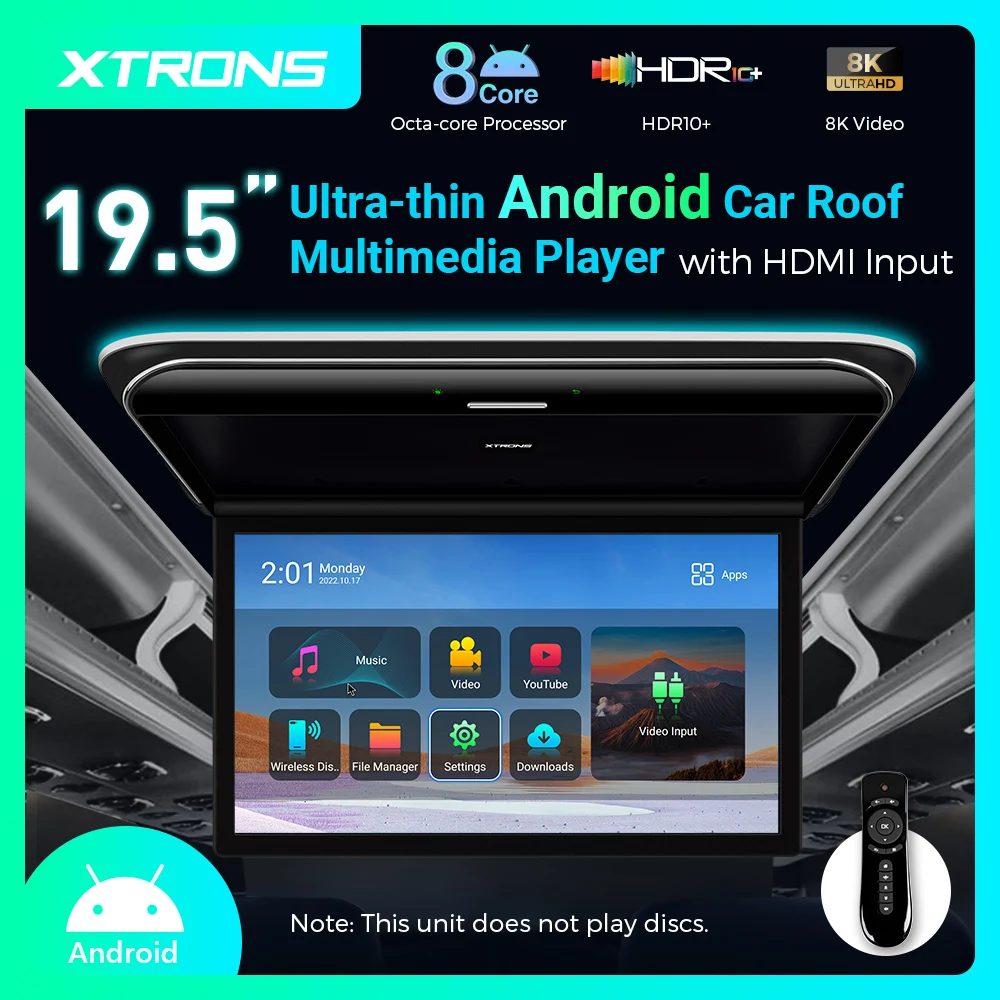 XTRONS Monitor de techo para coche, reproductor de pantalla IPS de 19,5 ...