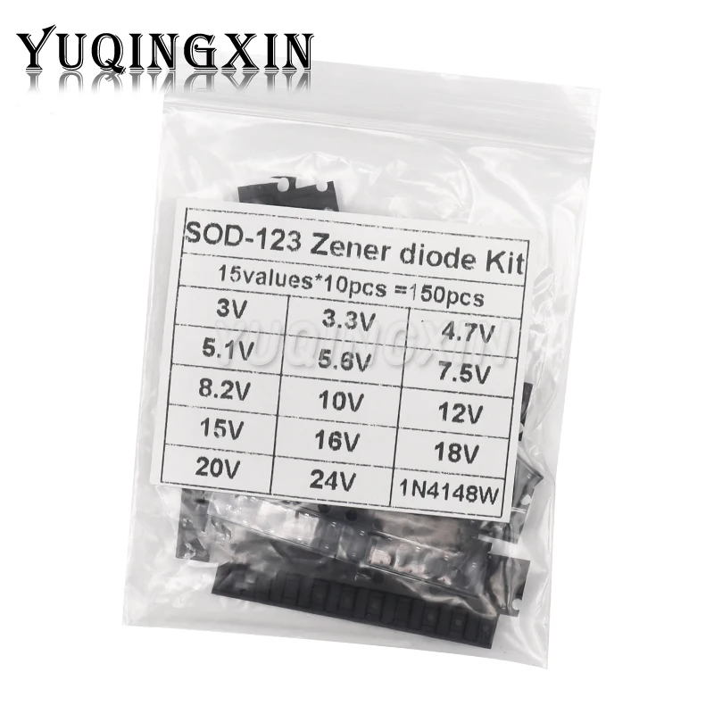 150 шт. 0,5 Вт SMD стабилитрон Диод комплект SOD-123 1206 15 значений каждый 10 шт. 3 в-24 в 1N4148 DIY набор образцов