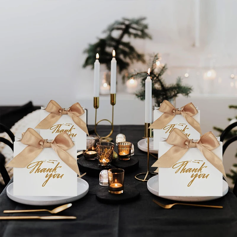 5/10pcs Thank You Candy Box With Ribbon Small Gift Packing Bag For Christmas Wedding Baby Shower Birthday Party gift for guests