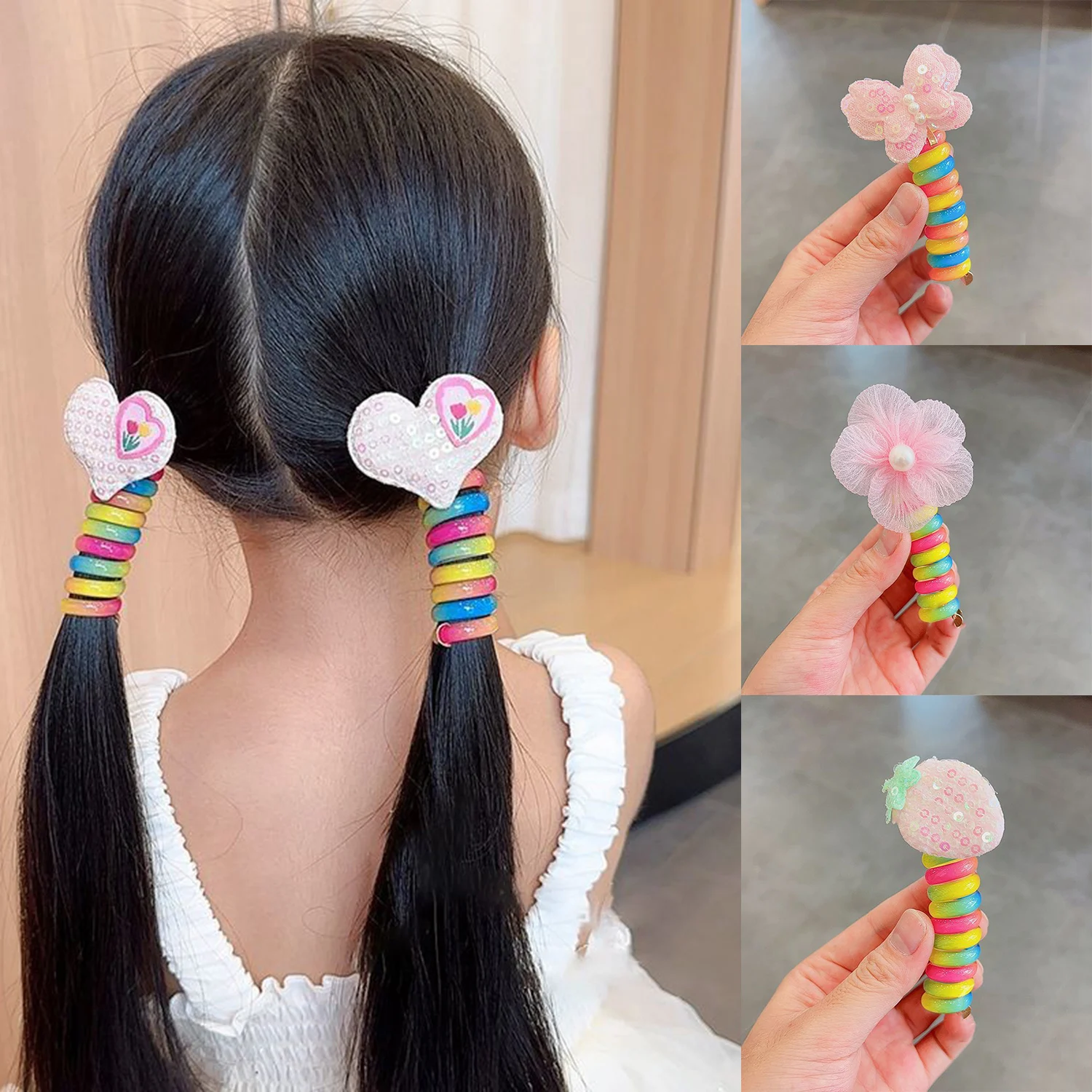 

1pc Candy Color Telephone Wire Line Elasticity Rubber Band Elastic Hairbands Hair Rope For Kid Scrunchy Headbands Gum Spring