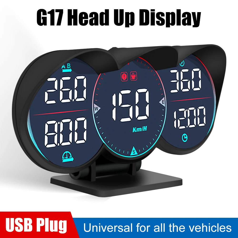 

HUD Car Water Oil Temp Alarm Speedometer Odometer Overspeed Diagnotstic Speed Meter For All Car G17 GPS Head-Up Display