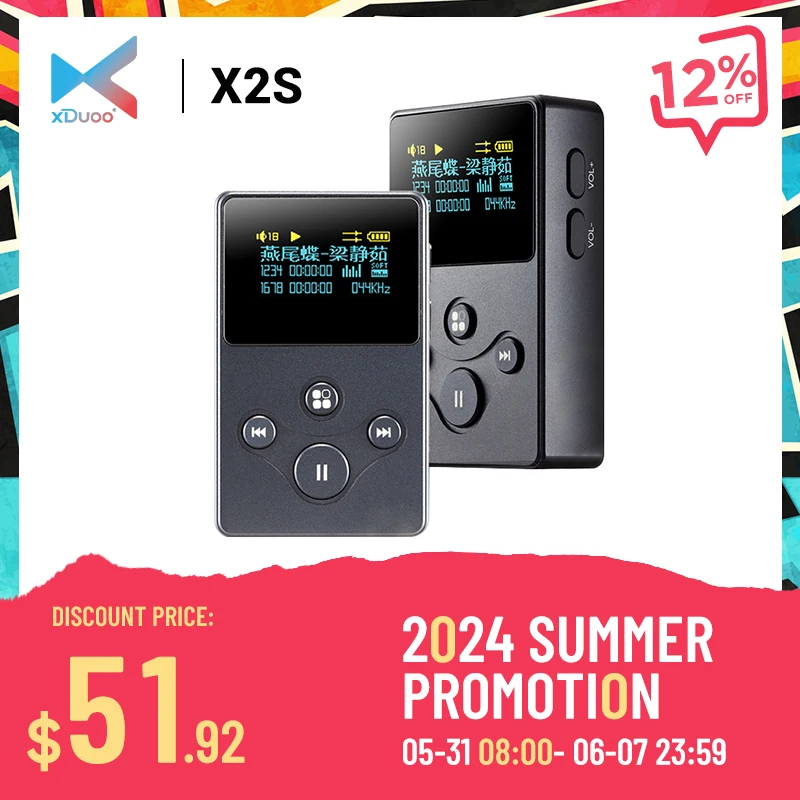 XDUOO-REPRODUCTOR de música portátil X2S, alta resolución, sin pérdidas, DSD128, 24Bit, 192Khz, 128GB, OLED, MP3