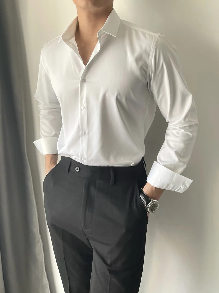 American Sle Hard Man White irt Muscle Men Slim Fit No Iron Long Sve ...