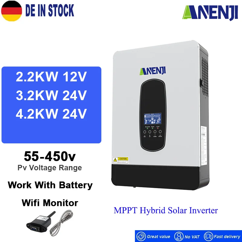 4.2Kw 3.2Kw 2.2Kw Inverter Solare Ibrido 12V 24V 230V Onda Sinusoidale Pura Inverter Off Grid Caricatore Solare Mppt 80A 110A Integrato
