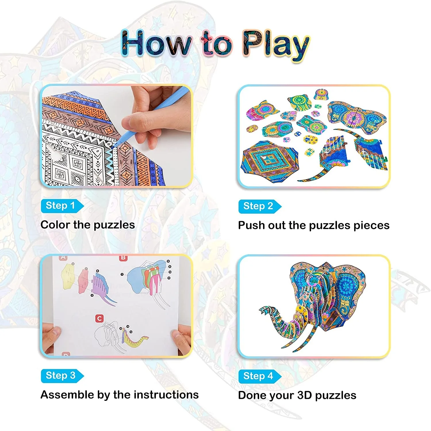 3D Coloring Puzzle Set Art Coloring Painting Puzzle for Kids Age 7-12  Puzzles Crafts with Pen Markers Creative DIY Toy Gift