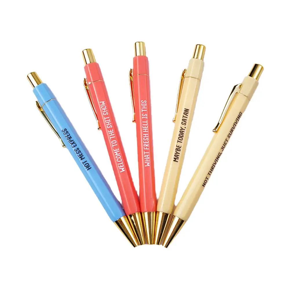 New 5Pcs Push Type Pen Creative Funny Offensive Pen Shit-show Pens