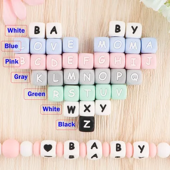 영어 알파벳 실리콘 글자 비즈 DIY 맞춤 이름 목걸이 젖꼭지 체인 아기 씹는 비즈, 10 개 12mm