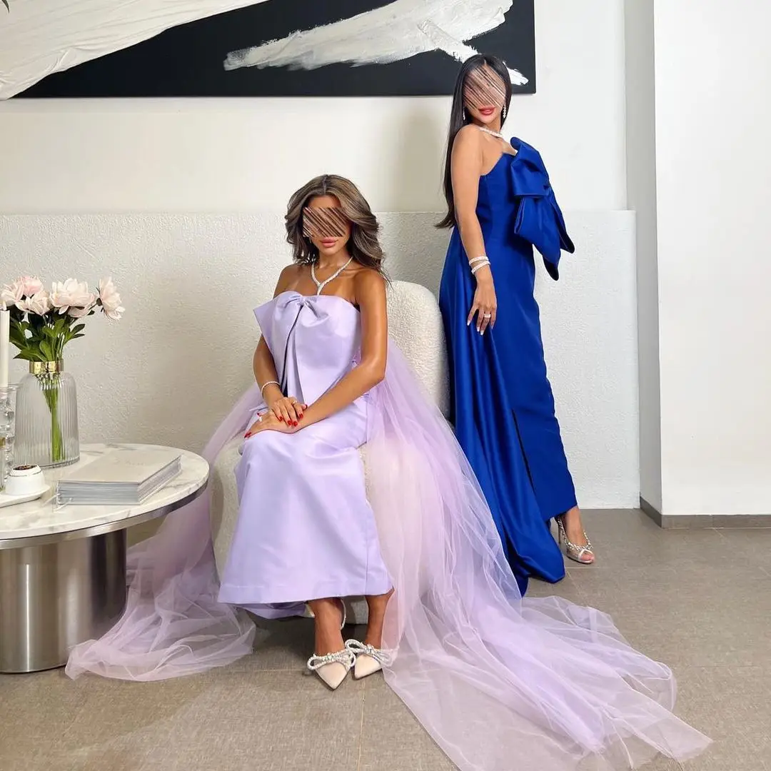 

Strapless Evening Dresses Big Bow Mermaid Ankle-Lengh Arabia New Formal Occasion Dresses Simple Prom Dresses Party Gown