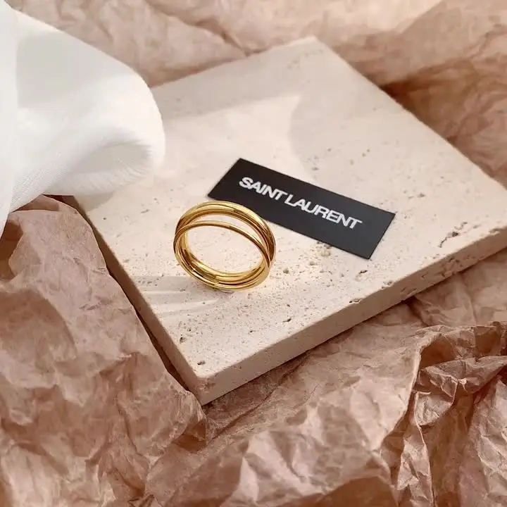 YUN RUO Vintage Simple Double Layer Ring Party Yellow Gold Plated