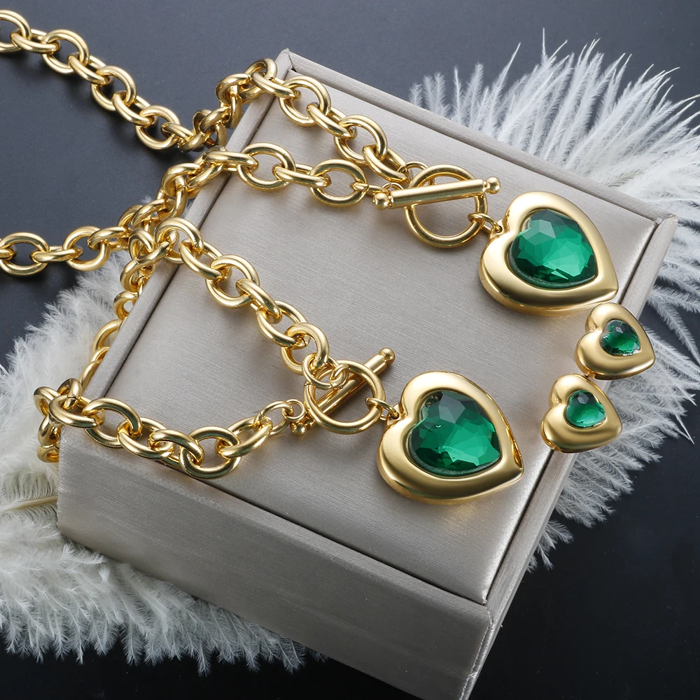 

Love Heart Jewelry Set for Women Earrings Necklace Bracelet OT Buckle Vintage Waterproof Stainless Steel Wholesale