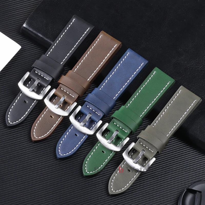 Vintage Leather Sport Watch Band with Stainless Steel Buckle - Premium Watch Accessory