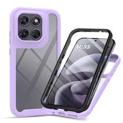 Transparent Shockproof Armor Phone Case with Full Coverage Screen Protector - Moto G67 or G77 (Light Purple)