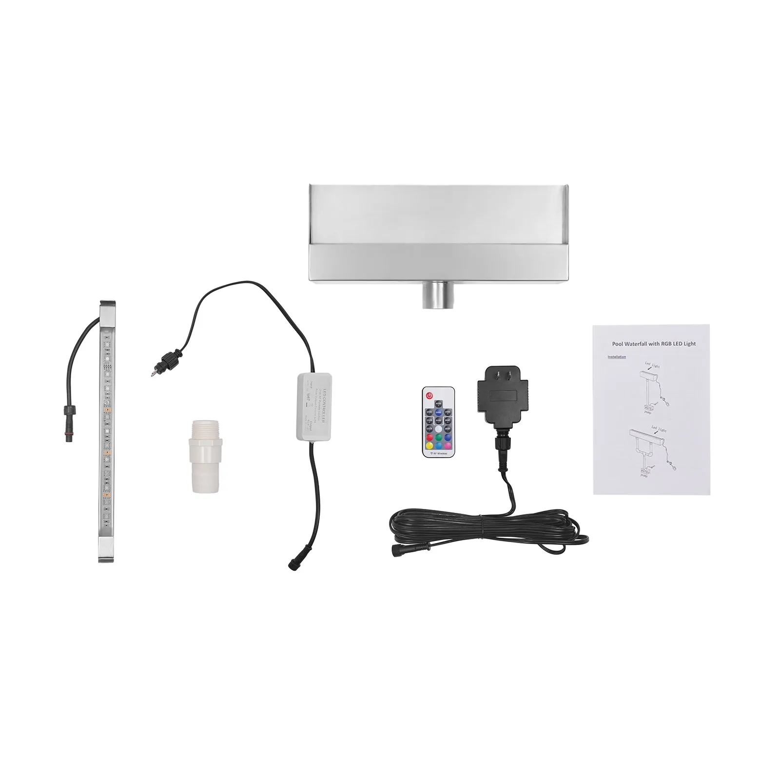 LED Waterfall Spillway Pool Waterfall Fountain 7-Color RGB Lighting, Remote Control, 304 Stainless Steel for Ponds & Gardens