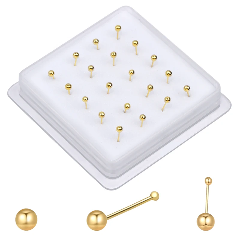 

20Pcs Nose Studs Bone for Women Men Round Tiny Ball Beads Nose Ring Body Piercing Jewelry Silver Gold Color Soft Nose Pin 2MM