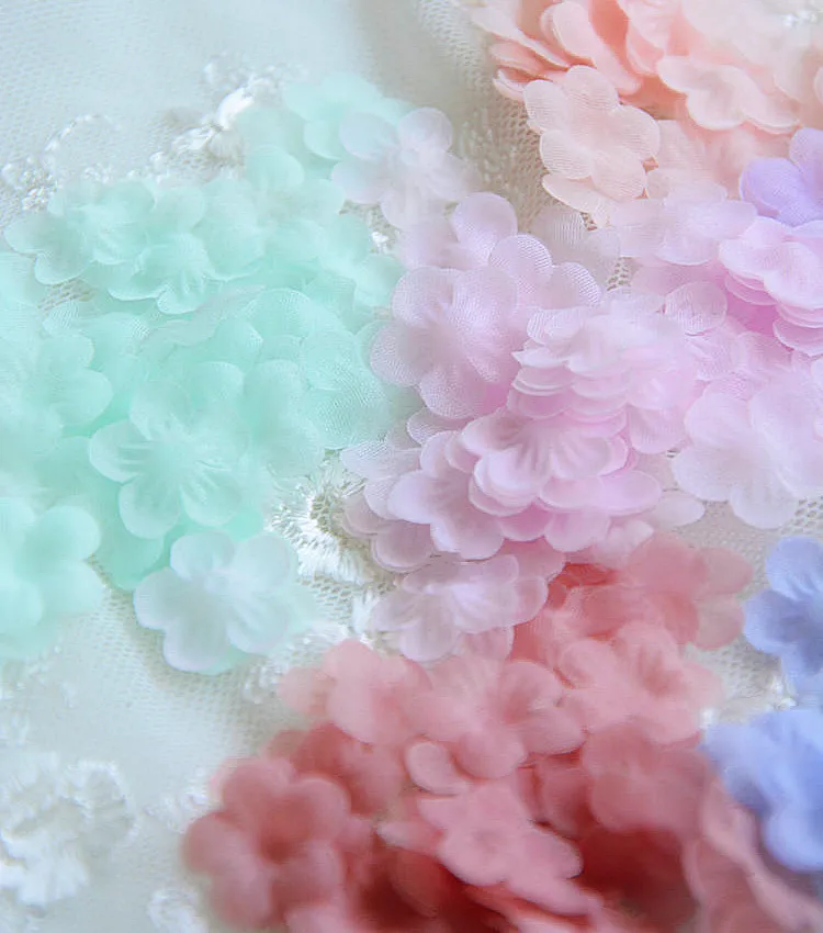 200 개 여러 가지 빛깔의 DIY 수제 3D 오간자 꽃 DIY 웨딩 드레스 베일 미니 꽃 옷 재료 만들기 1.5cm RS3067