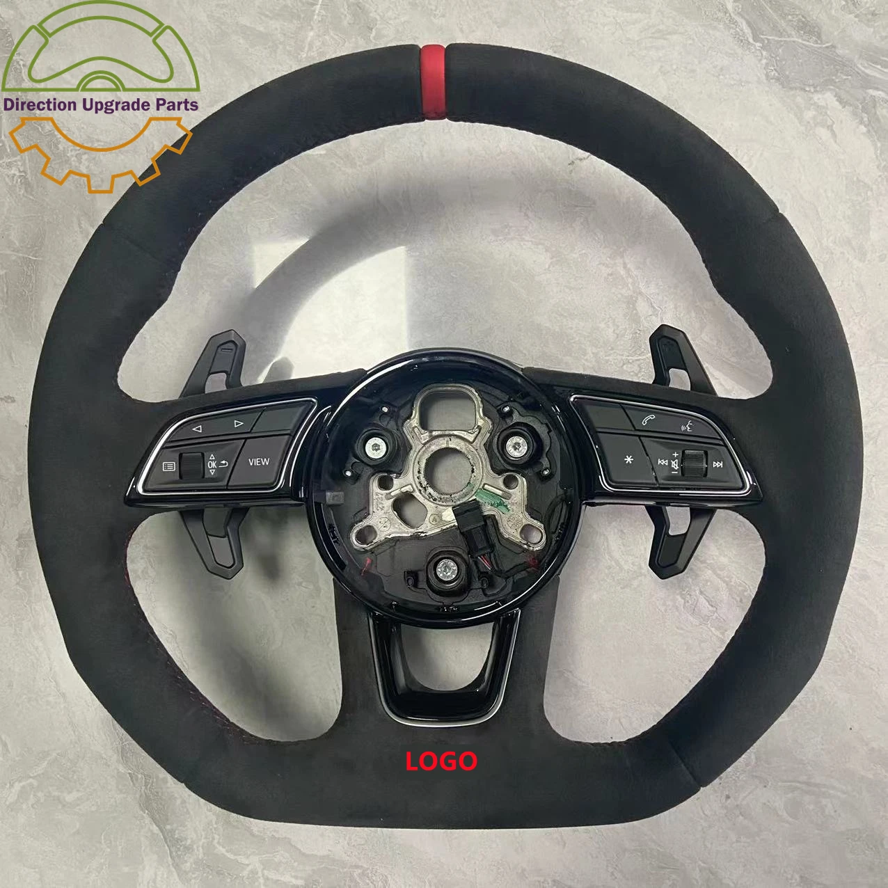 

For Audi A4 B9 Alcantara Red Stitching 12 o'clock Lime For RS LOGO Longer Shift Paddle Customize Steering Wheel