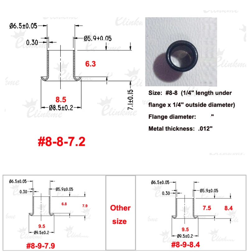 1pcs tool+ 100pcs #8-8-7.2 (1/4" under flange x 1/4" outside diameter) Black brass Eyelets krivets handicraft Accessories