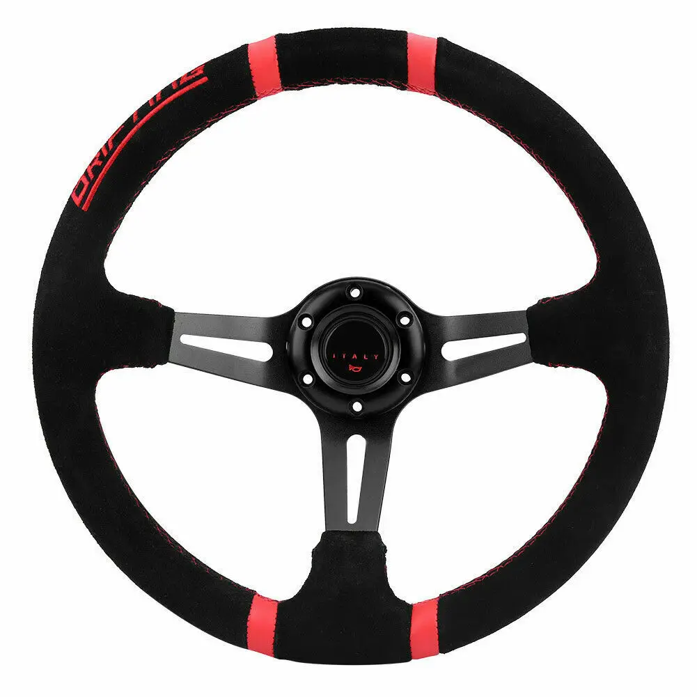 Jdm Universal 350Mm 3 Razze Deep Dish Sport Racing Drifting Volante In Pelle Scamosciata
