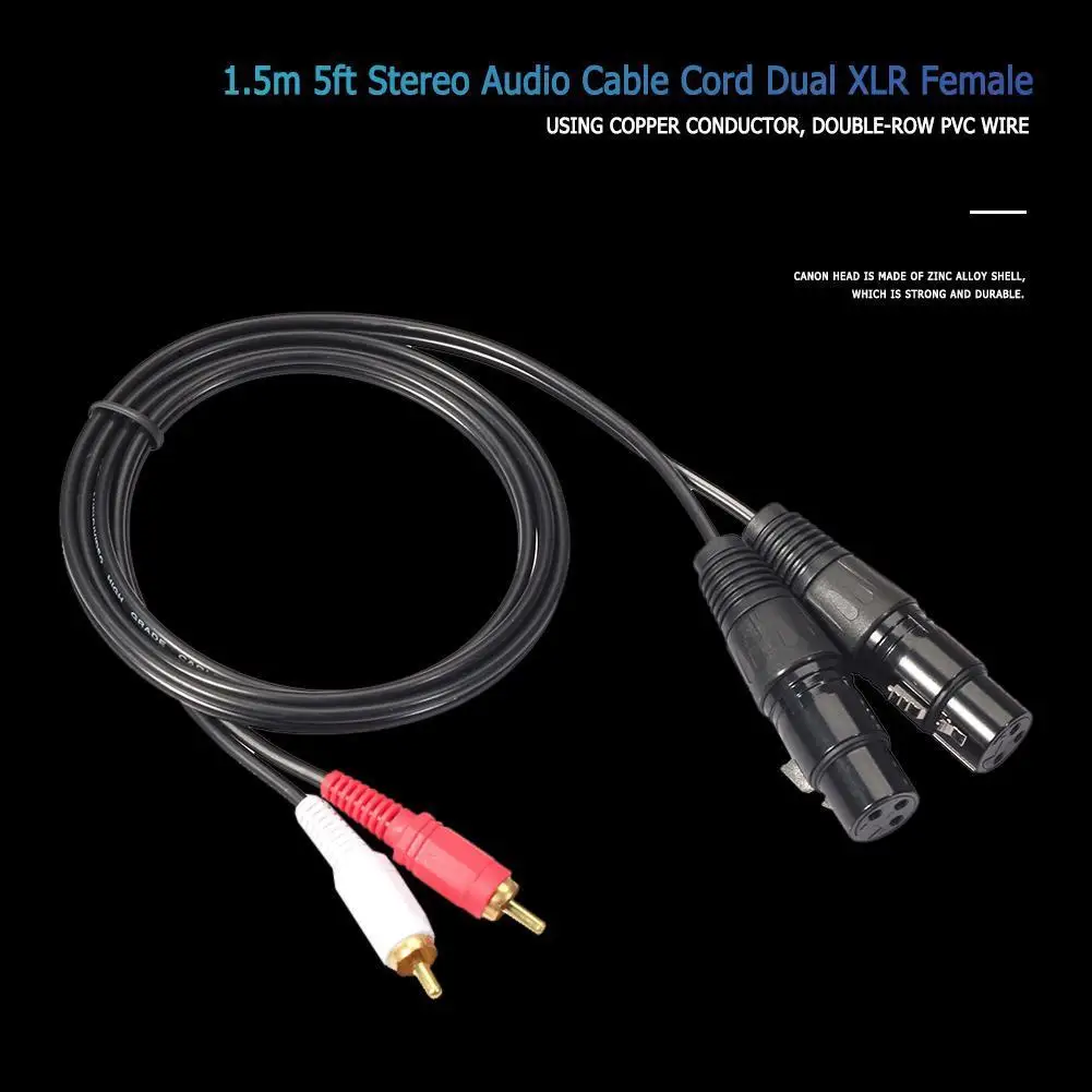 2RCA Male to 2 XLR Female Audio Cable for Amplifier Mixer Home Theater System
