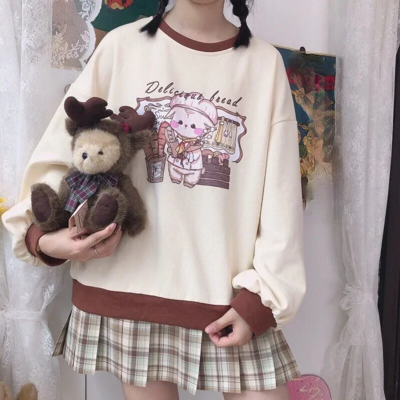 Kawaii Anime Sweatshirt Soft Girl Pullover 2023 Female Fashion Korean Jumper Women Cute Style Crew Neck Long Sleeve Loose Tops