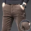 Fashion Fleece Keep Heat Warmth Men's Straight Leg Corduroy Pants Thicken Plus Velvet Casual Trousers Autumn Winter Solid Pants 3