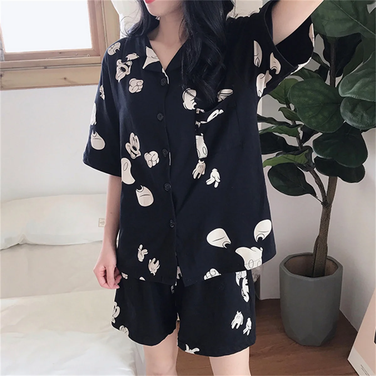 Summer Home Clothes Set 2Pcs Summer Ladies Short-Sleeved Home Wear Set Cute Casual Cartoon Print Pregnant Women Home Wear Set