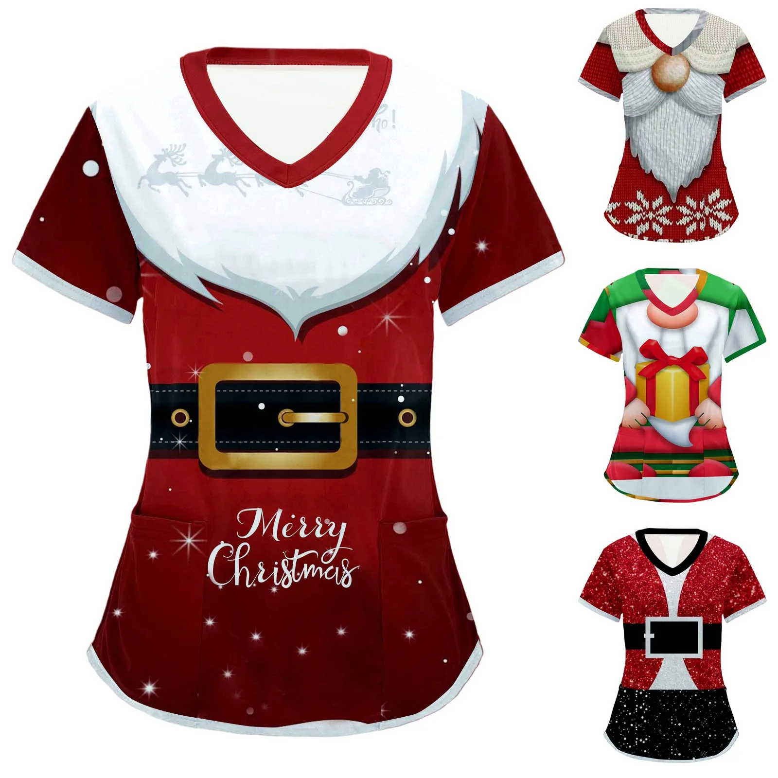

Women Christmas Surgical Uniforms Scrub Top Funny Print Medical Uniform Nurse Uniform Uniforme De Enfermera Para Mujer Uniformes