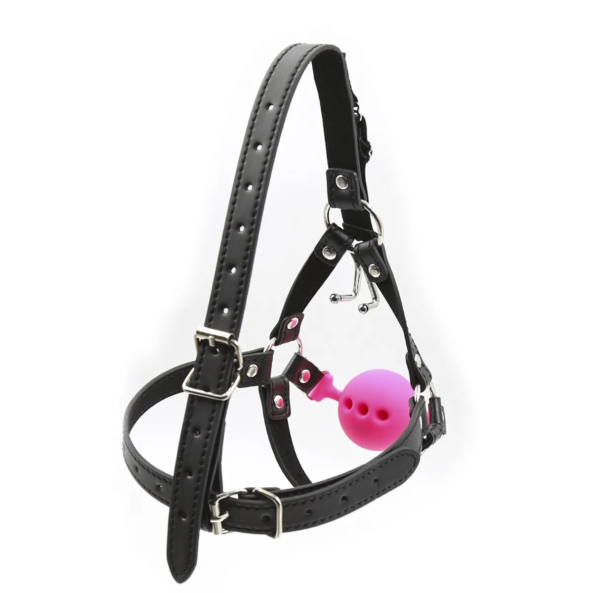 Bâillon boule en silicone avec masque crochet nasal bdsm_voghion.com