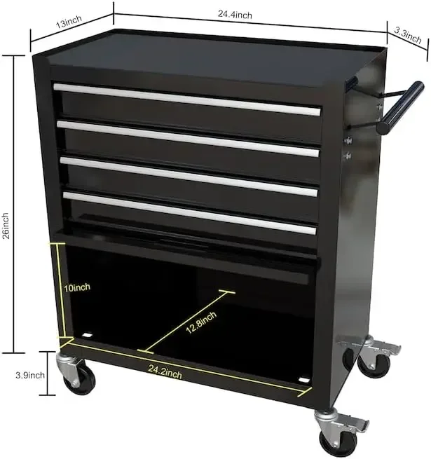 4 Drawers Tool Cabinet with Tool Sets Rolling Tool Cart with Drawers and Wheels Mechanics 3