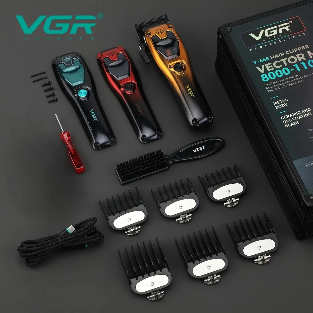 VGR Professional Hair Clippers Rechargeable Hair Trimmer Vector Motor 11000 RPM Haircut DLC Blade Clippers For man V-668 V-668T image 7