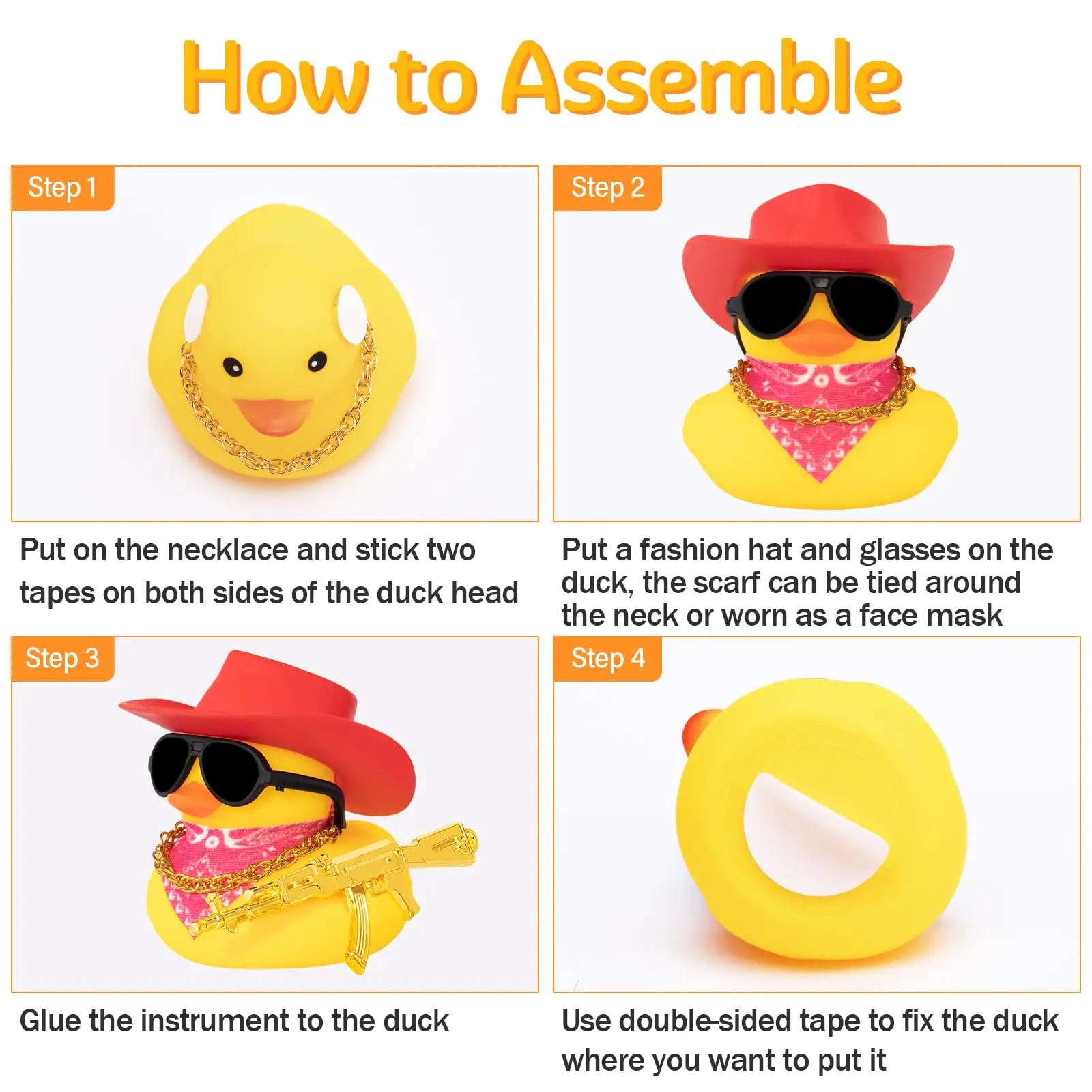 Rubber Duck Car Ornaments Duck Car Dashboard Decorations for Cool Car Accessories with Cowboy Hat Necklace and Sunglasses 3