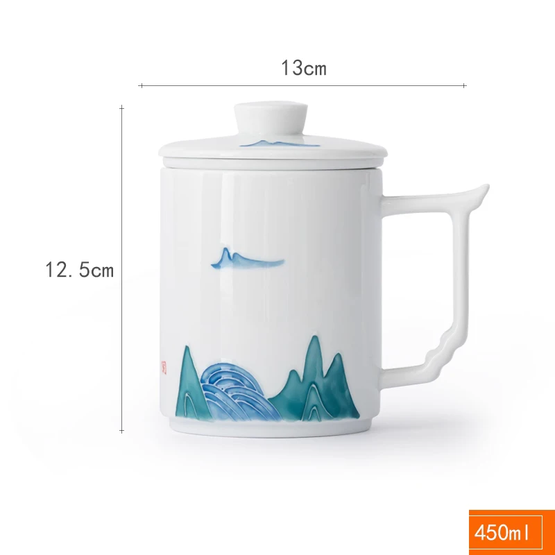 Chinese Style Ceramic Mugs, Home Personal Office Creative Teacup With Cover, Filtered Tea Water Separation, Tea Cups, 450ml, 1Pc