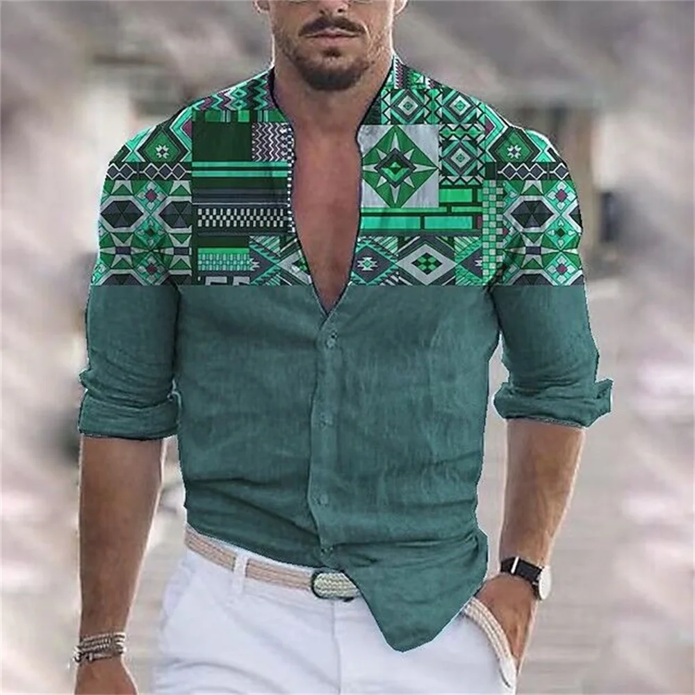 

Beach Vacation Men's Shirt 3D Printing Men's Casual Fashion Retro Long Sleeve Shirt Lapel Button Streetwear Men's Shirt