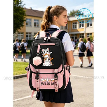 Zaino con Gatto Sovrapposto, Divertente Borsa Scolastica Anime per Studenti, Ragazzi e Ragazze, Zaino Casual Portatile per Uso Quotidiano