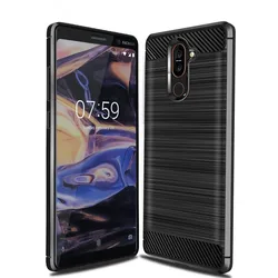 Stylish Matte Silicone Carbon Fiber Back Cover - Luxury TPU Protection for Nokia 7Plus (Black)