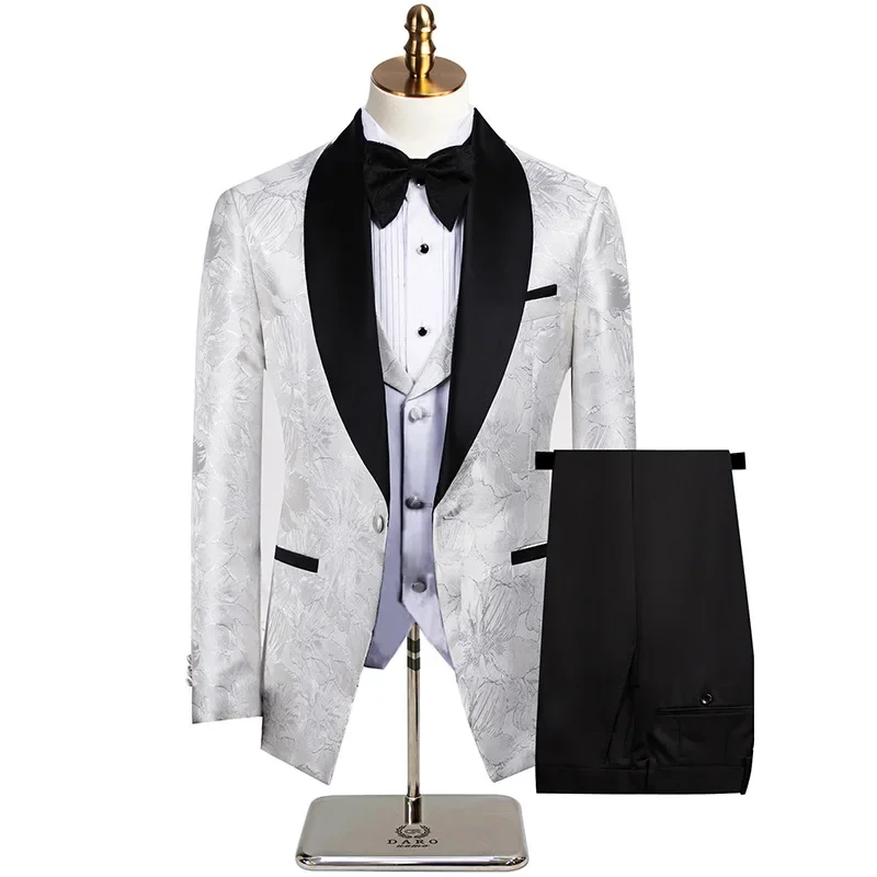 Elegant Wedding 3 Piece Jacket Pants Vest Purple Male Suits Blazer
