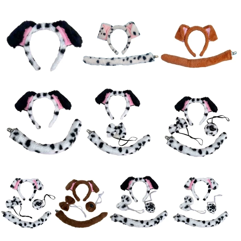 

Halloween Dog Cosplay Costume Dog Ear Headband Tail Nose Bowtie, Kids Animals Cosplay Set Halloween Animal Dress Up Set