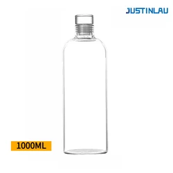 Portable Borosilicate Glass Water Bottle with Time Scale - Transparent 300 - 1000ml Travel Essential - With scale (1000ml)