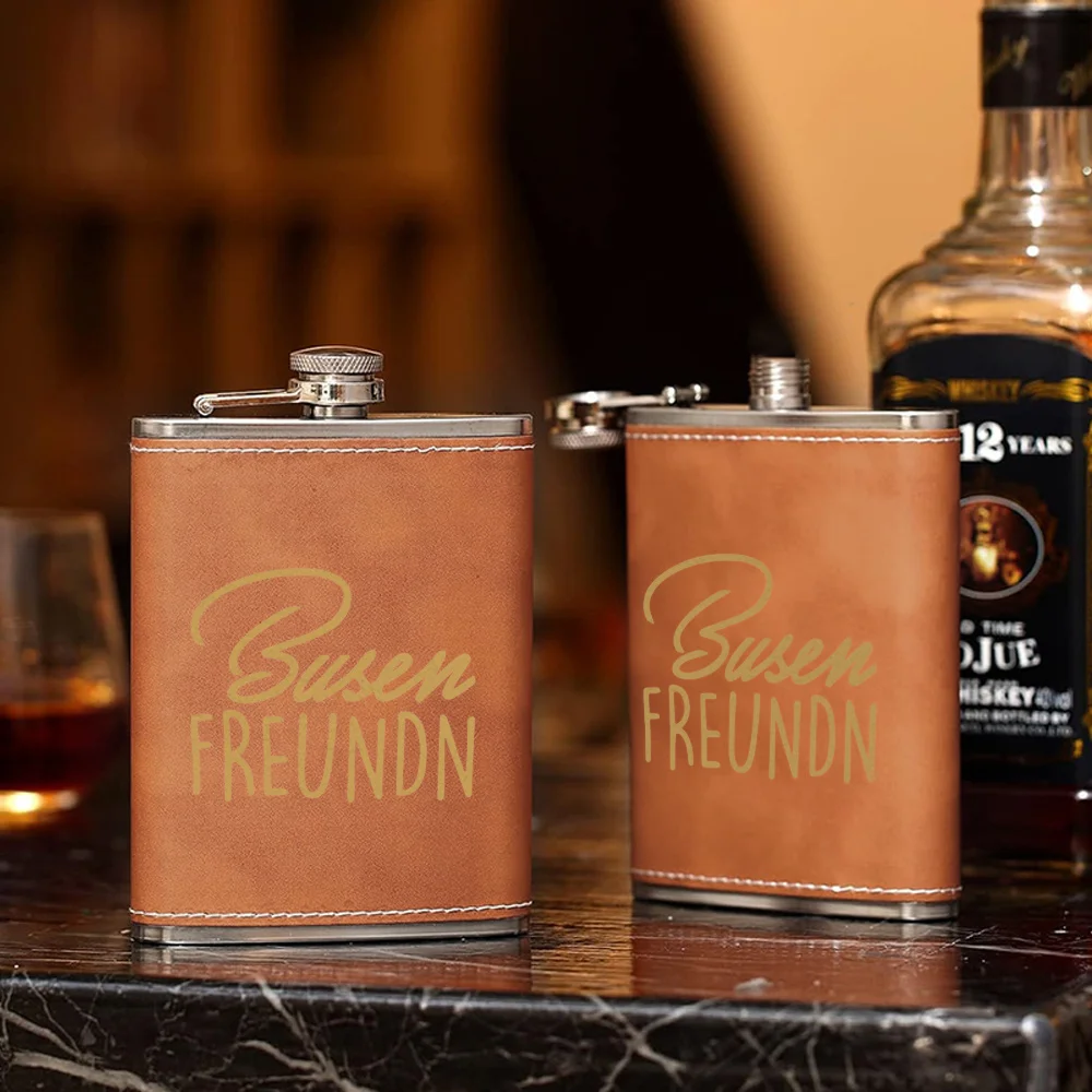 7온스 휴대용 힙 플라스크, 스테인리스 스틸 힙 플라스크, 포켓 힙 플라스크, 가죽 와인병, 알코올, 위스키, 주류, 남성용 선물