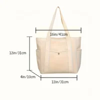 Stylish Large Capacity Canvas Tote Bag - Zipper Closure Durable Shoulder Straps Perfect for Commuting, College and Book Carrying - Image 6