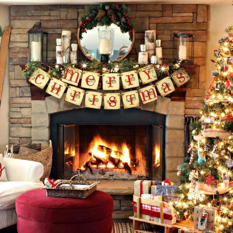 Vintage Christmas Banner Sign - Retro Victorian Style Indoor Decoration & Wall Art