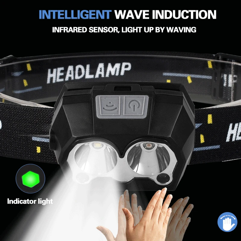 USB rechargeable LED Headlamp For Running Fishing