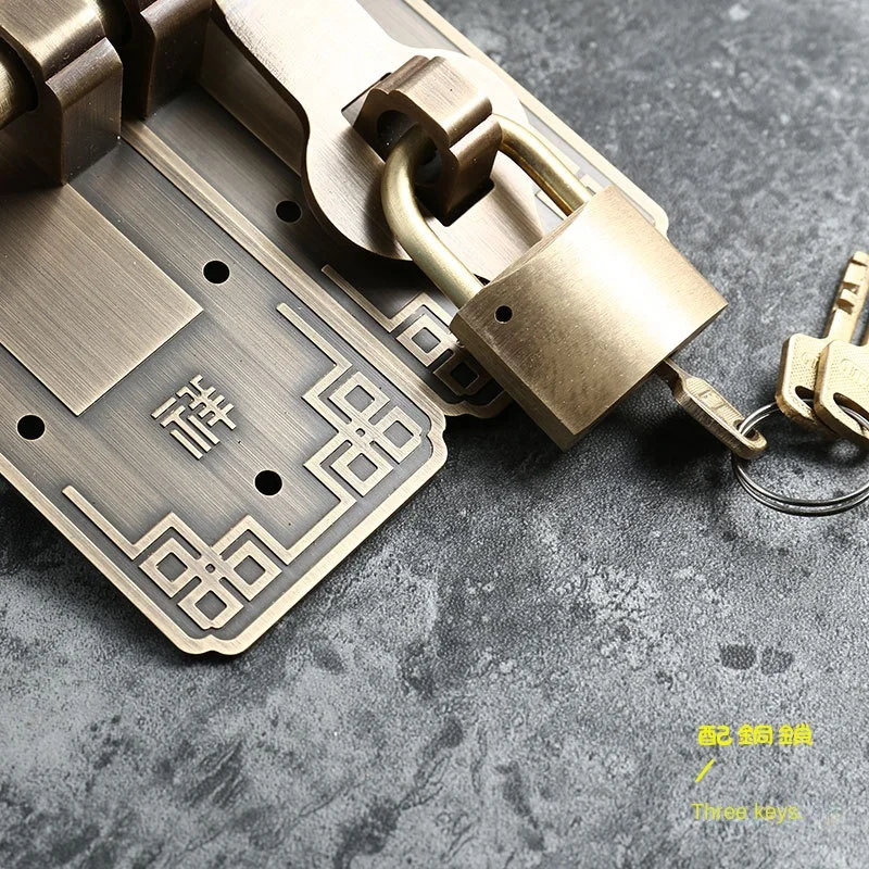 Pure Brass Thickened Bolt in Chinese Antique Style Lock Old Wooden Door Ancient Building Complex Classical Courtyard D