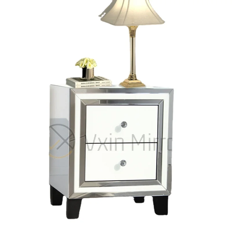 

Hot Sale Home White Glass Furniture 2 Drawers Mirrored Cabinet Chest WXF-786