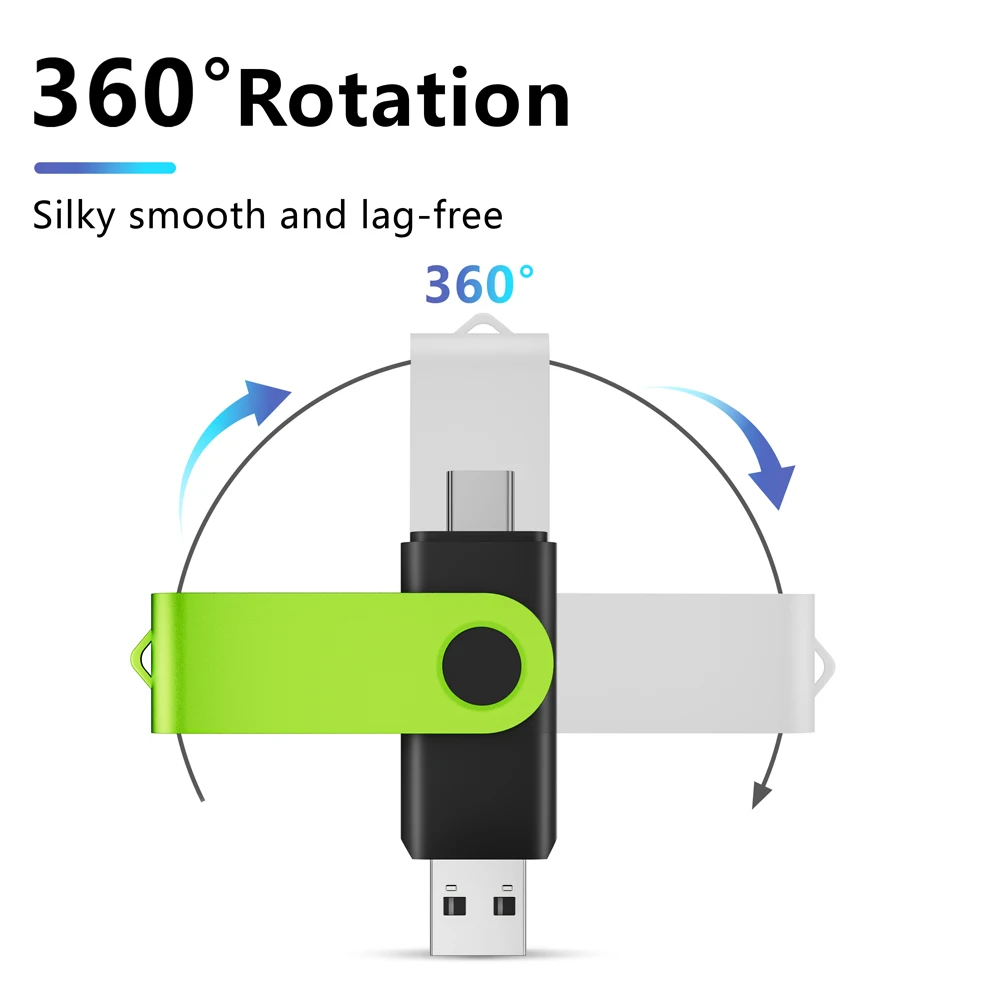 1개 무료 로고 증정 녹색 회전형 펜 드라이브 TYPE-C 2 in 1 USB 플래시 드라이브 8GB 128GB 녹색 휴대폰 고속 메모리 스틱 4GB