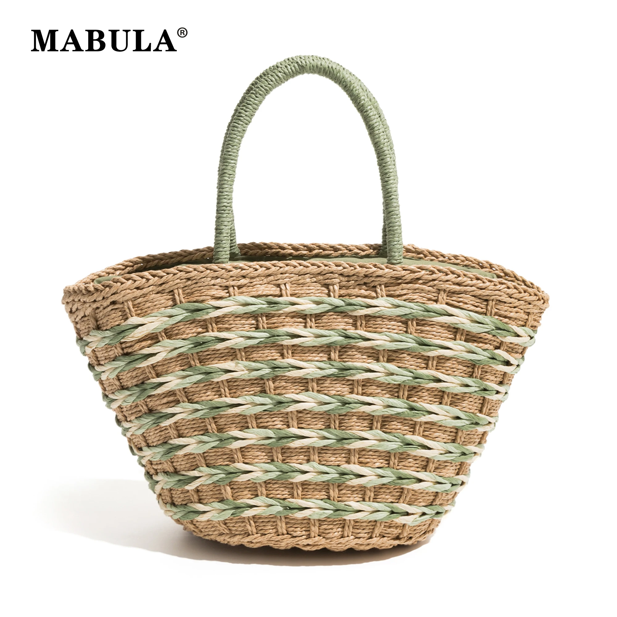 

Повседневная простая дизайнерская женская Соломенная Сумка-тоут MABULA, вместительные пляжные сумки для отпуска с молнией, Женский кошелек ручной работы