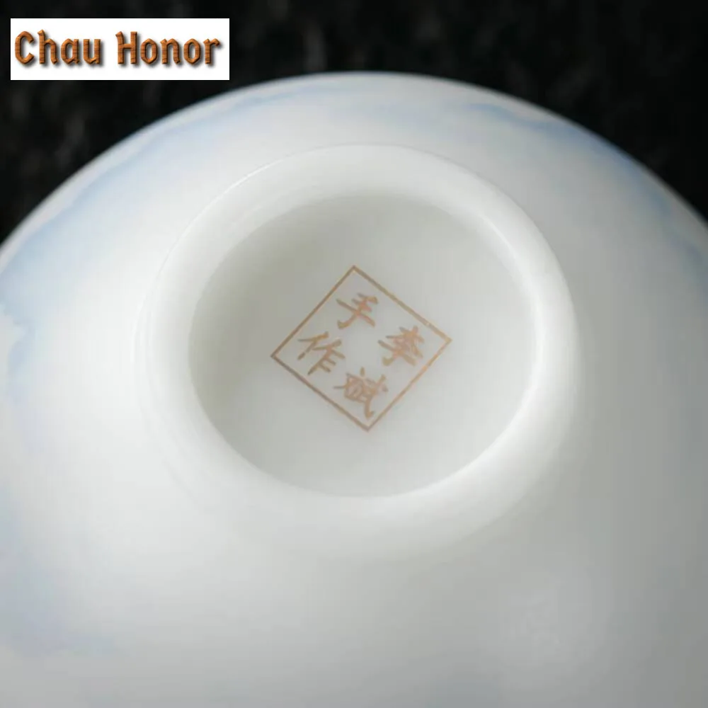 150ml Hand-painted Landscapegaiwan Ice Seed Sheep Fat Jade Porcelain Tea Tureen Tea Maker Cover Bowl Cha Tea Services Gift Box
