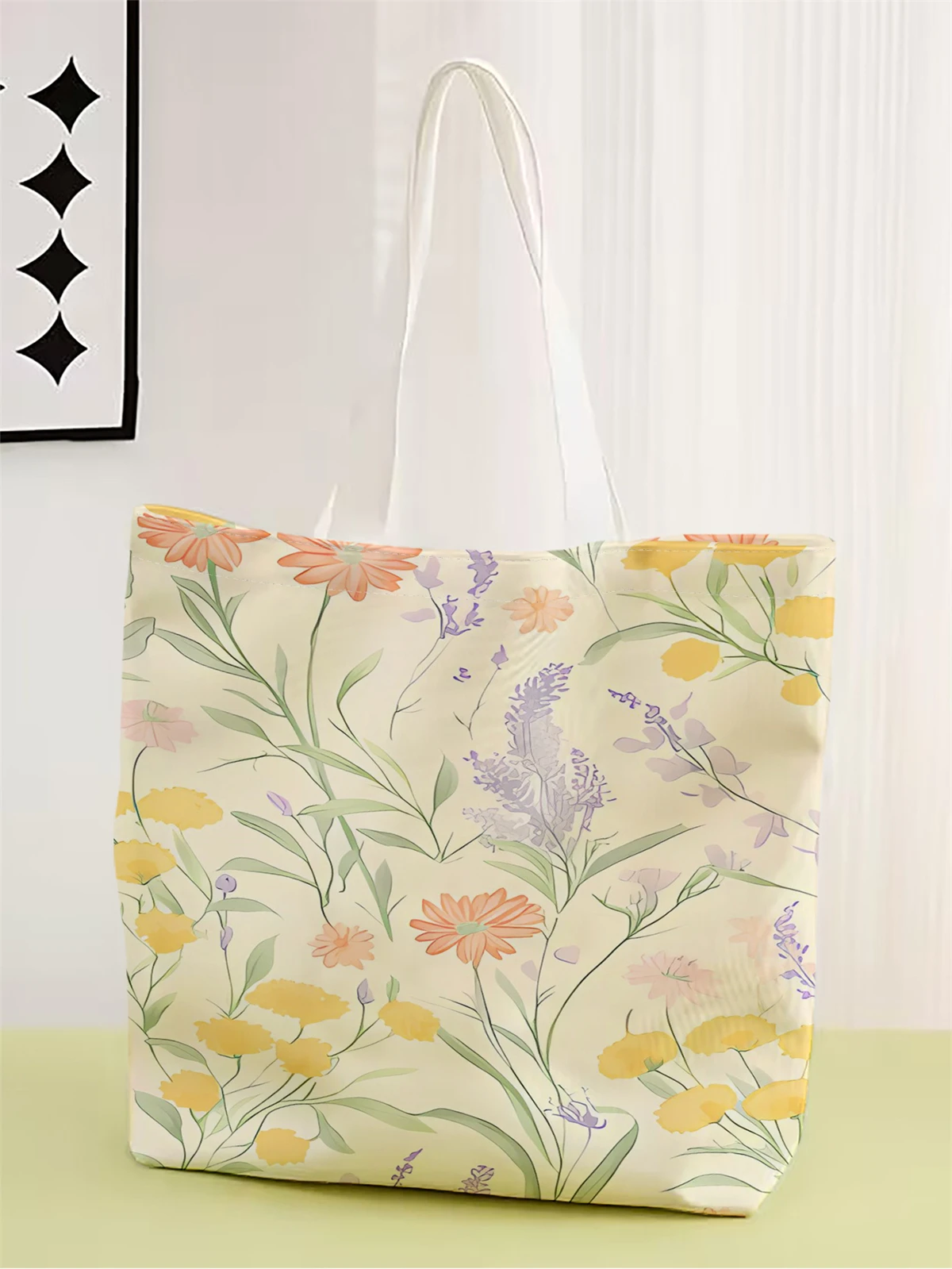 1pc, flower and plant handbag, reusable fashionable handbag, multifunctional handbag, printed canvas shopping bag